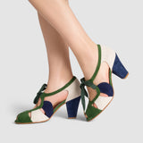 Cora Vintage Sandals (Green/Navy Suede)