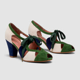 Cora Vintage Sandals (Green/Navy Suede)