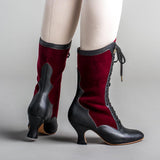 Camille Edwardian Boots (Burgundy/Black)